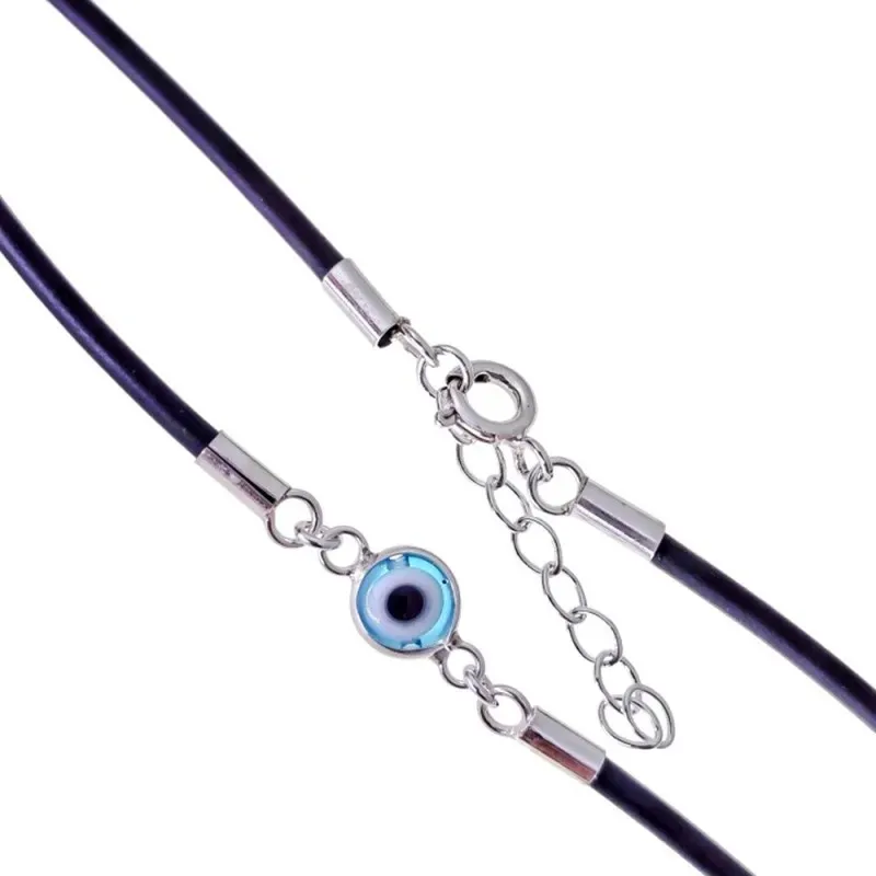 Pulsera en Plata de Ley 925m con caucho de 2 mm. piedra Ojo Turco amu