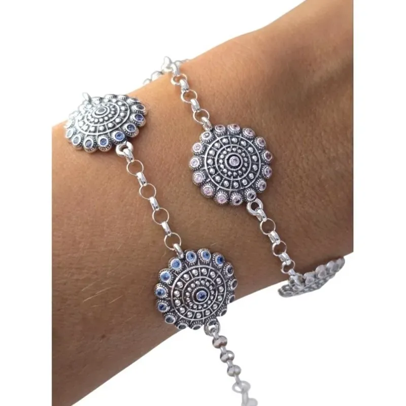 Pulsera Charro en Plata de Ley 925m de 17.5 cm. charros de 16 mm. con