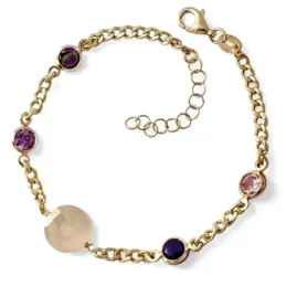 Pulsera Plata Ley 925m chapada en oro de 17 cm. cadena barbada circon