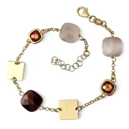 Pulsera Plata Ley 925m chapada oro de 18 cm. con piedras color y chap