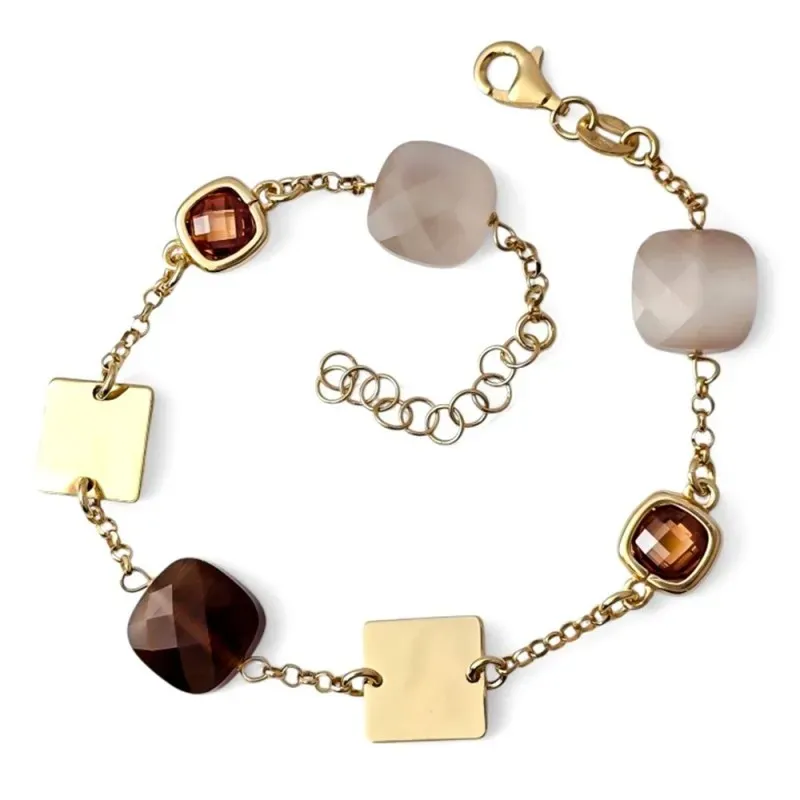 Pulsera Plata Ley 925m chapada oro de 18 cm. con piedras color y chap