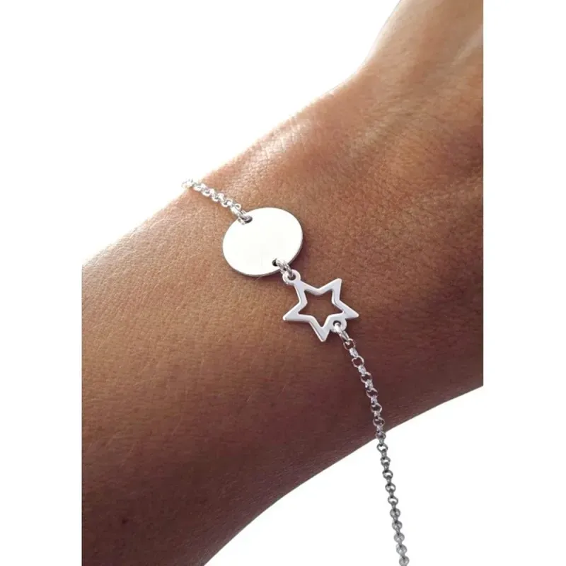 Pulsera en Plata de Ley 925m con 17 cm. cadena rolo disco liso de 11