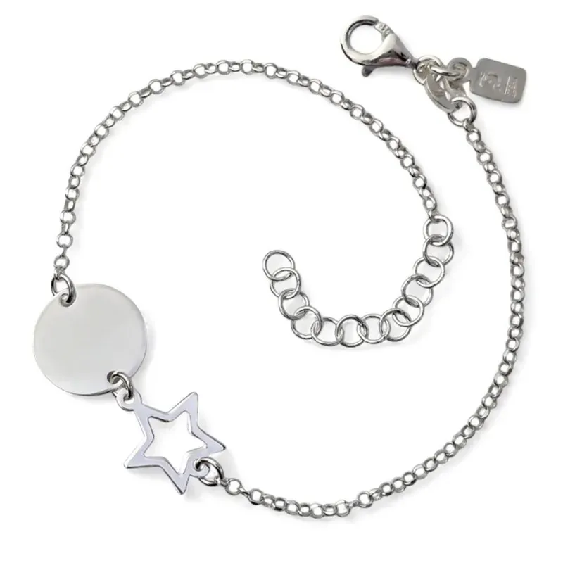 Pulsera en Plata de Ley 925m con 17 cm. cadena rolo disco liso de 11