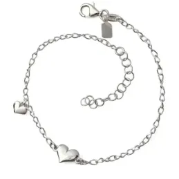 Pulsera en Plata de Ley 925m con 17 cm. cadena forzada 2 mm. corazone