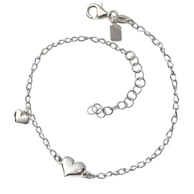 Pulsera en Plata de Ley 925m con 17 cm. cadena forzada 2 mm. corazone