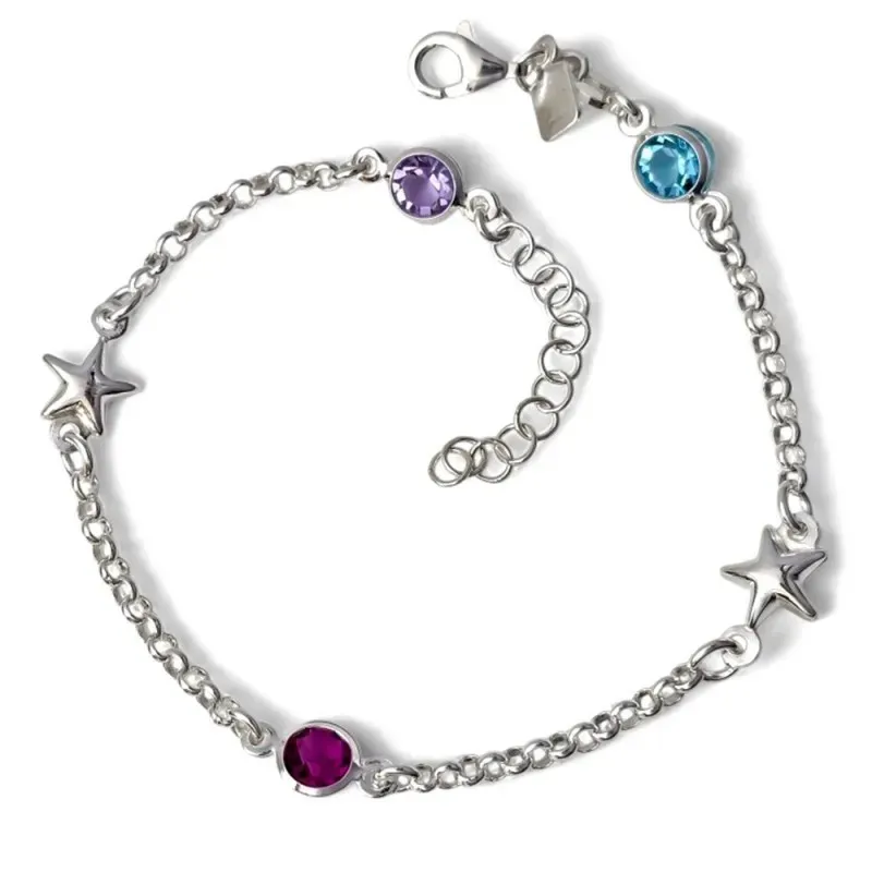 Pulsera Plata Ley 925m de 17 cm. cadena rolo estrellas lisas 7 mm. ci