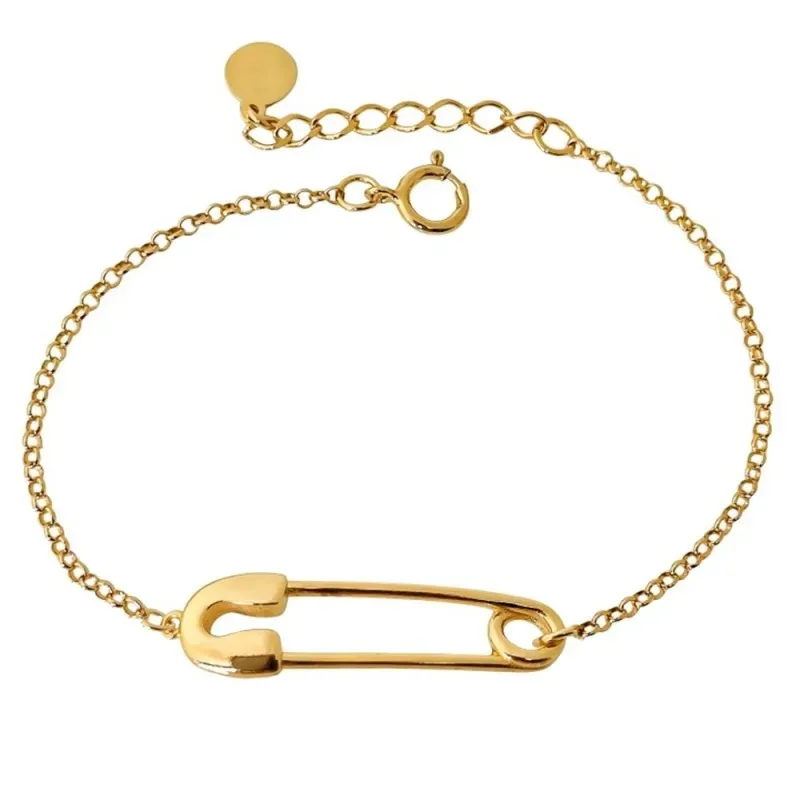 Pulsera en Plata de Ley 925m chapada en oro 17 cm. cadena rolo detall
