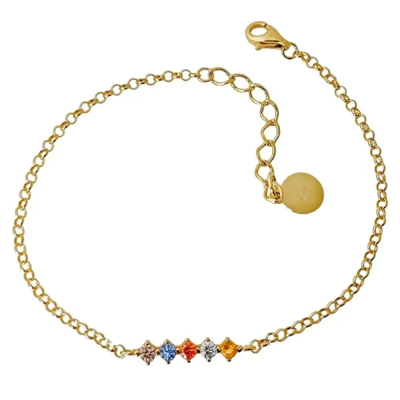 Pulsera en Plata Ley 925m chapada oro de 16 cm. con cinco circonitas