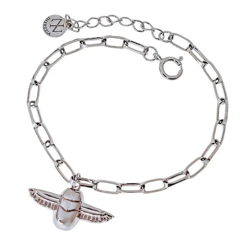 Pulsera Escarabajo Egipcio Plata Ley 925m 16 cm. cadena forzada alarg