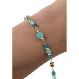 Pulsera  Plata Ley 925m chapada oro 18 cm. piedras naturales de cuarz