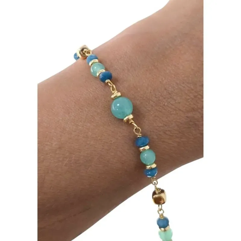 Pulsera  Plata Ley 925m chapada oro 18 cm. piedras naturales de cuarz