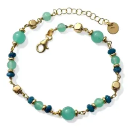 Pulsera  Plata Ley 925m chapada oro 18 cm. piedras naturales de cuarz