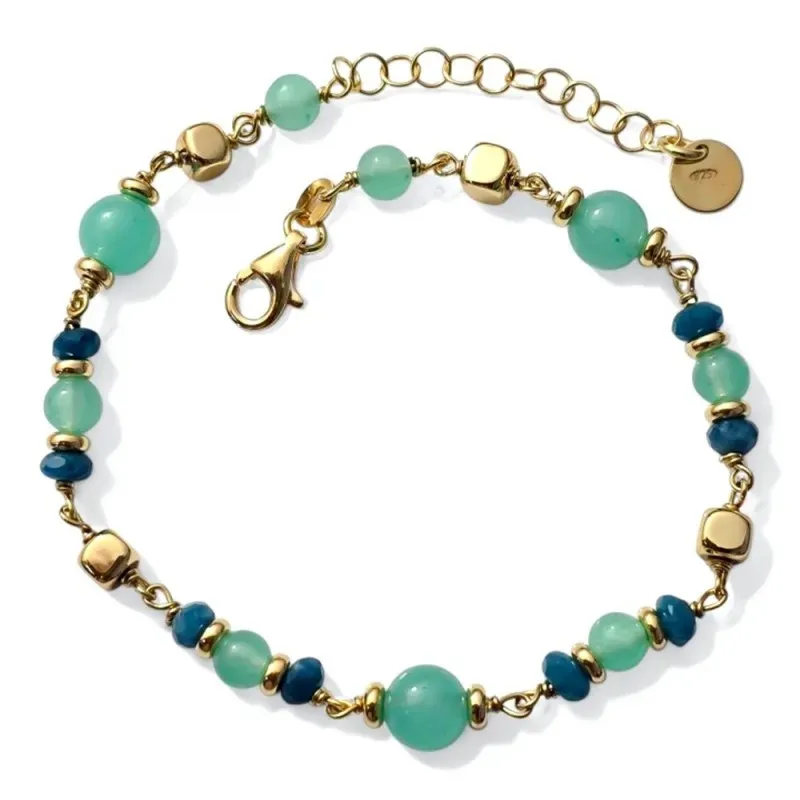 Pulsera  Plata Ley 925m chapada oro 18 cm. piedras naturales de cuarz