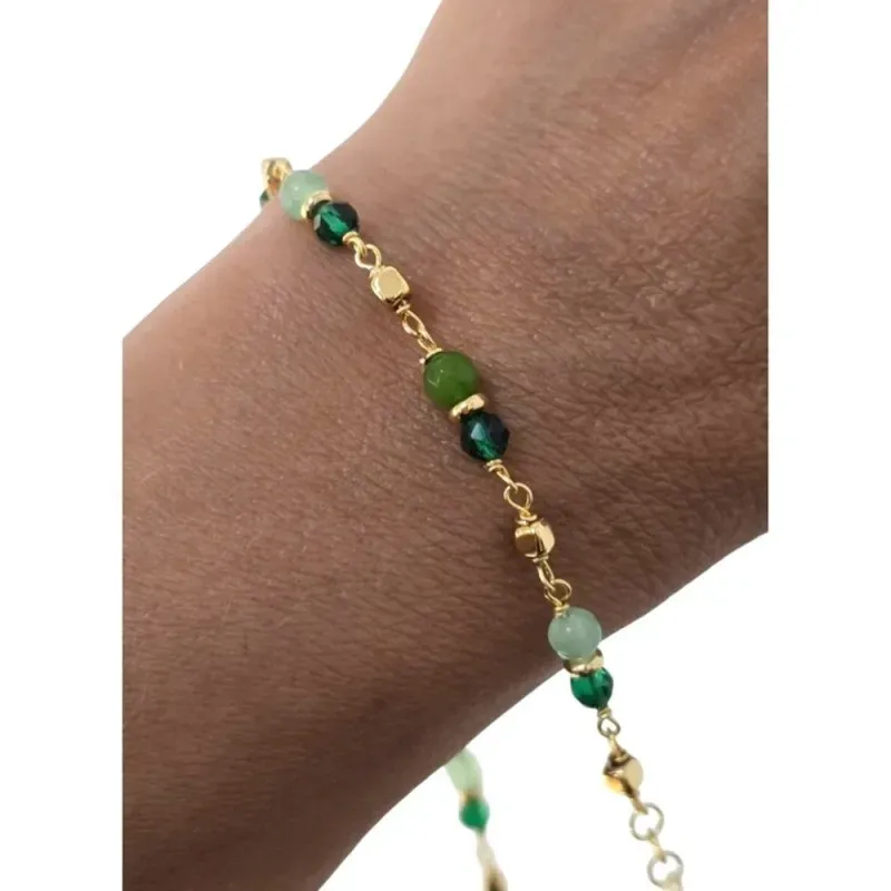 Pulsera en Plata de Ley 925m chapada oro 18 cm. con piedras naturales