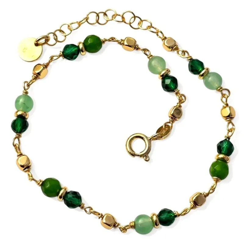 Pulsera en Plata de Ley 925m chapada oro 18 cm. con piedras naturales