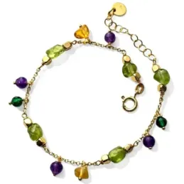 Pulsera Plata Ley 925m chapada oro 18 cm. piedras naturales hematite