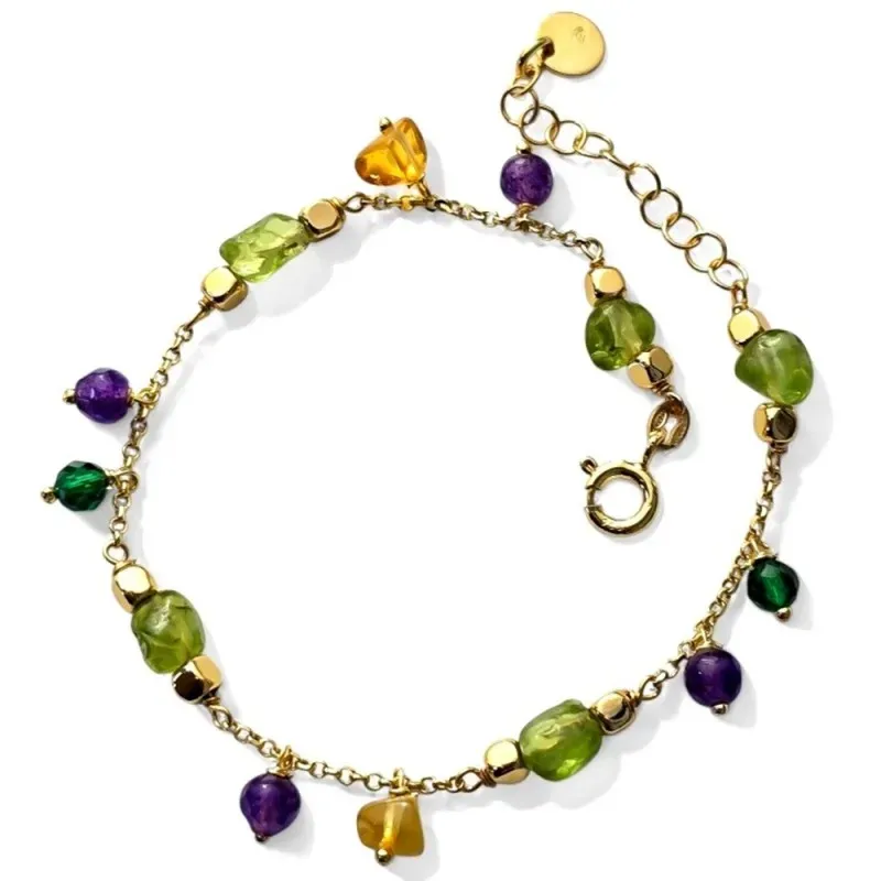 Pulsera Plata Ley 925m chapada oro 18 cm. piedras naturales hematite