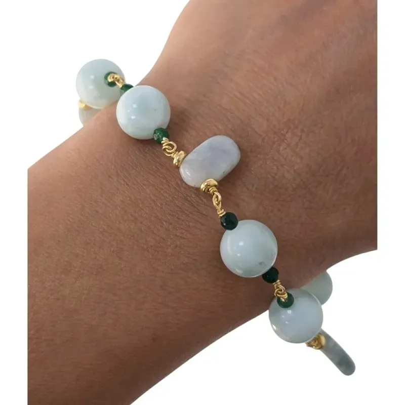 Pulsera en Plata Ley 925m chapada en oro 17 cm. piedras naturales jad