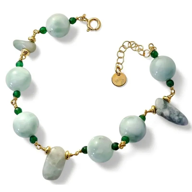 Pulsera en Plata Ley 925m chapada en oro 17 cm. piedras naturales jad