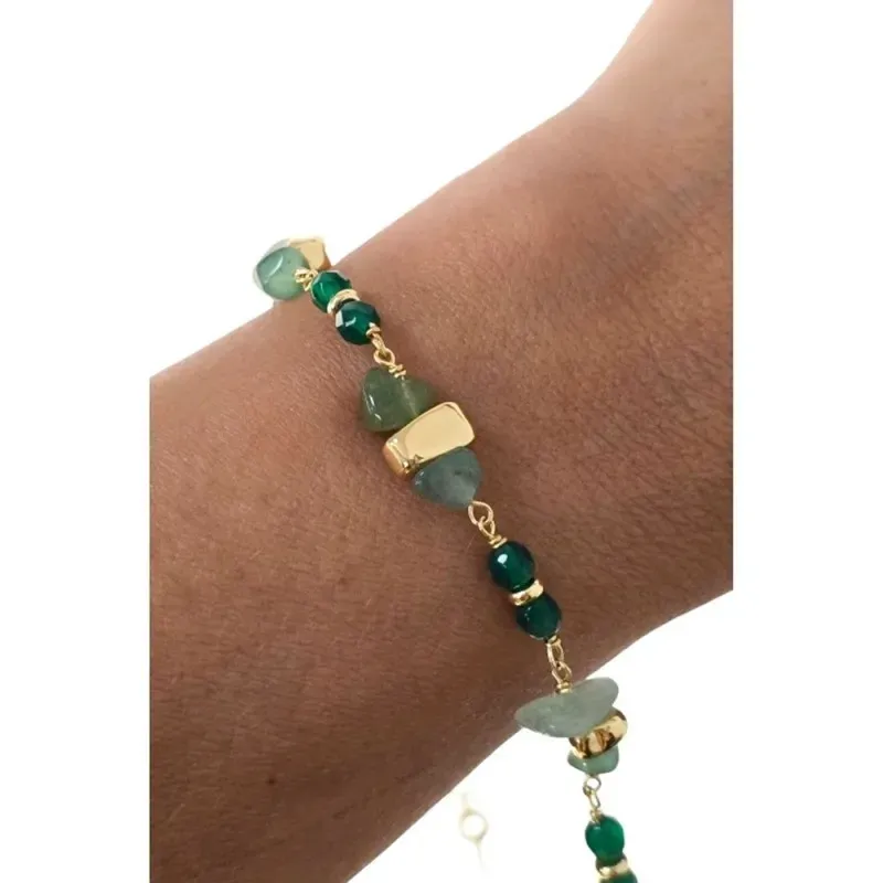Pulsera Plata Ley 925m chapada oro 18 cm. piedras naturales Ágatha fa