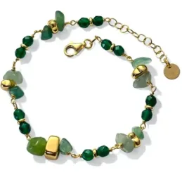 Pulsera Plata Ley 925m chapada oro 18 cm. piedras naturales Ágatha fa