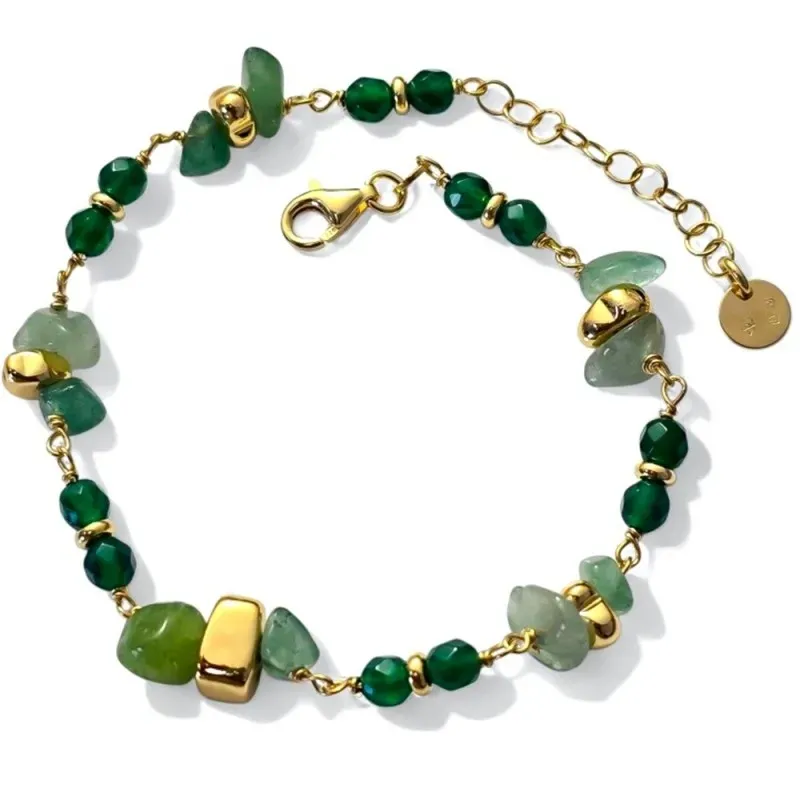 Pulsera Plata Ley 925m chapada oro 18 cm. piedras naturales Ágatha fa