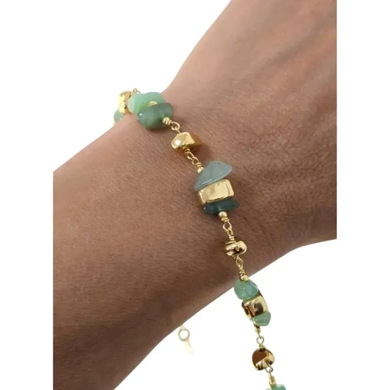 Pulsera Plata Ley 925m chapada oro de 17 cm. piedras naturales aventu