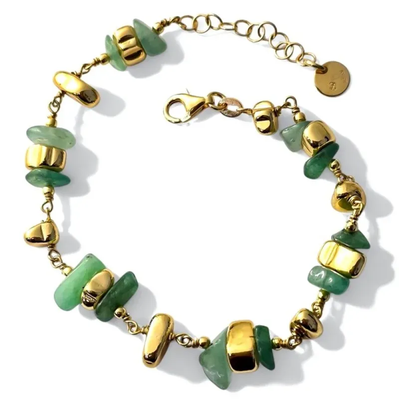 Pulsera Plata Ley 925m chapada oro de 17 cm. piedras naturales aventu
