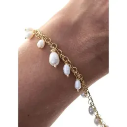 Pulsera en Plata de Ley 925m chapada oro de 17 cm. doble cadena rolo