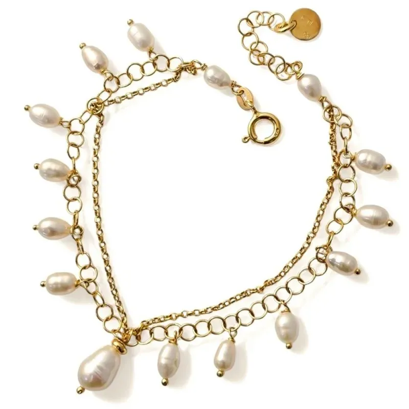 Pulsera en Plata de Ley 925m chapada oro de 17 cm. doble cadena rolo