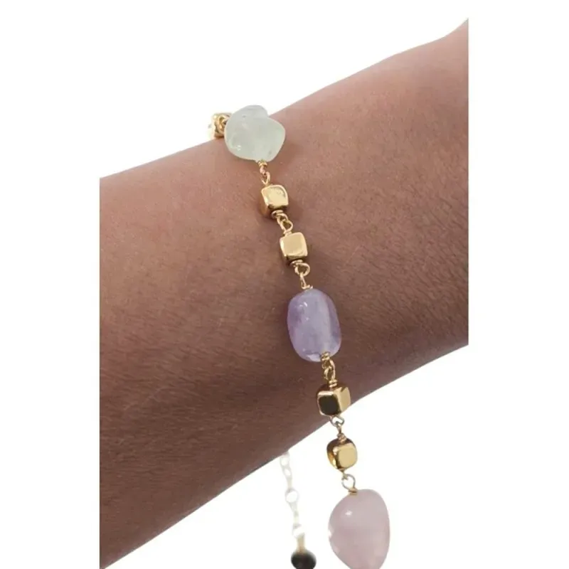 Pulsera en Plata de Ley 925m chapada oro de 17 cm. con piedras de cua