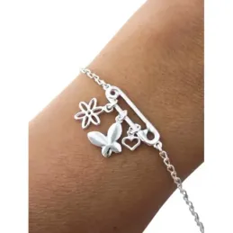 Pulsera en Plata Ley 925m de 16.5 cm. con imperdible de 2 cm. flor co