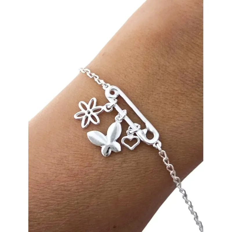 Pulsera en Plata Ley 925m de 16.5 cm. con imperdible de 2 cm. flor co