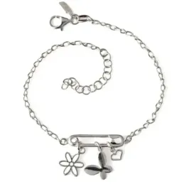 Pulsera en Plata Ley 925m de 16.5 cm. con imperdible de 2 cm. flor co