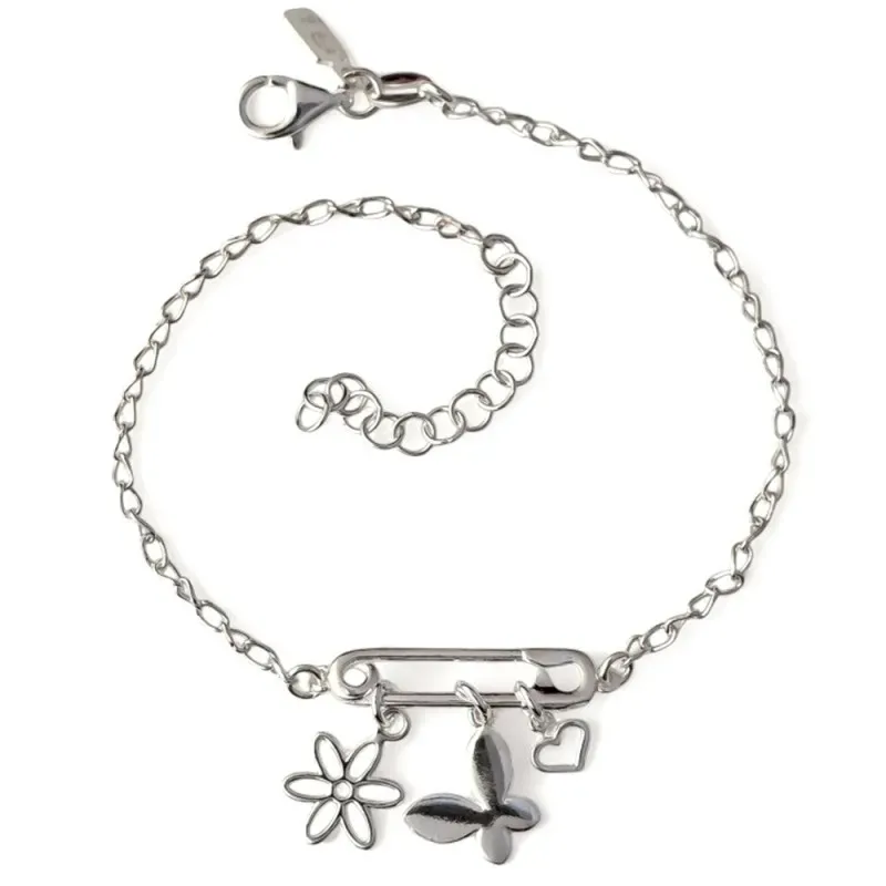 Pulsera en Plata Ley 925m de 16.5 cm. con imperdible de 2 cm. flor co