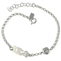 Pulsera TITA Plata Ley 925m 17 cm. cadena rolo 2.5 mm. tamaño mensaje