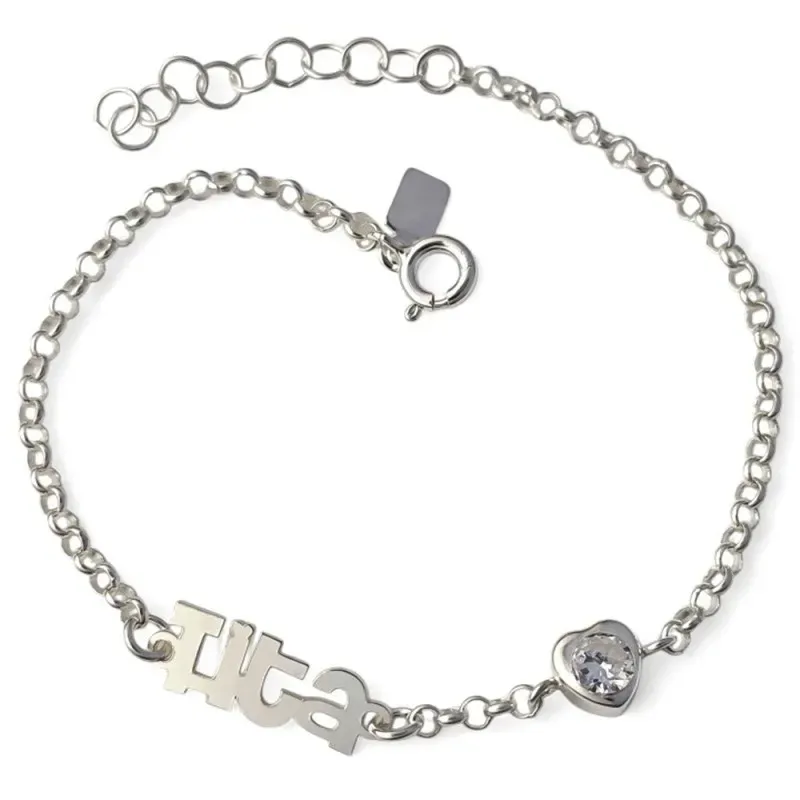 Pulsera TITA Plata Ley 925m 17 cm. cadena rolo 2.5 mm. tamaño mensaje