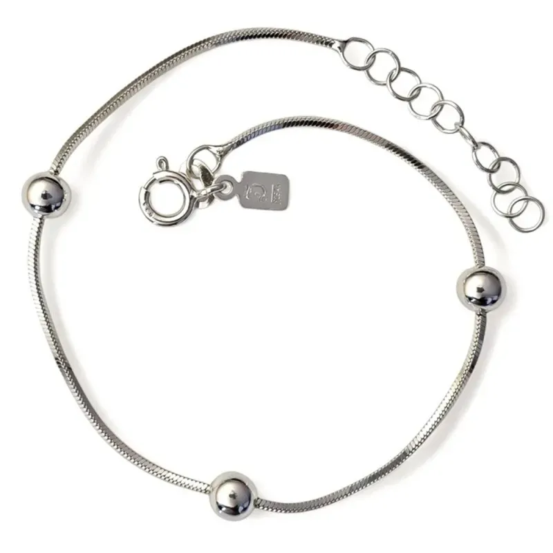 Pulsera en Plata de Ley 925m de 18 cm. cola de topo de 1 mm. con bola