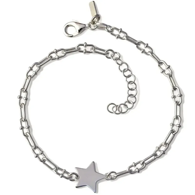 Pulsera en Plata Ley 925m de 17 cm.cadena forzada marina 3 mm. estrel