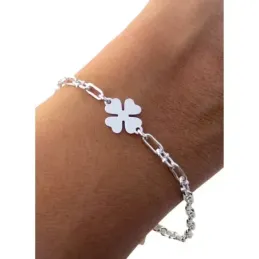 Pulsera Trébol en Plata Ley 925m de 17 cm.cadena forzada marina 3 mm.