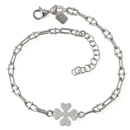 Pulsera Trébol en Plata Ley 925m de 17 cm.cadena forzada marina 3 mm.