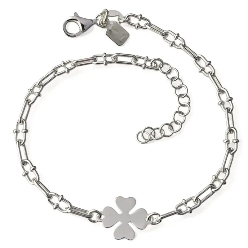 Pulsera Trébol en Plata Ley 925m de 17 cm.cadena forzada marina 3 mm.