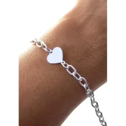 Pulsera en Plata de Ley 925m de 17 cm. eslabones corazón liso 10 mm.