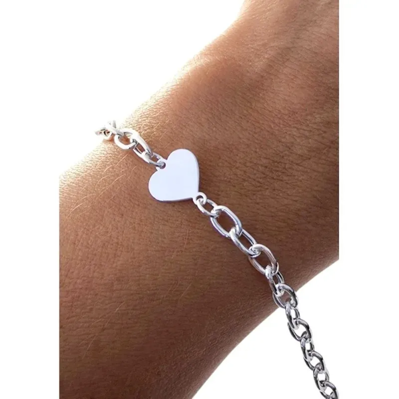 Pulsera en Plata de Ley 925m de 17 cm. eslabones corazón liso 10 mm.