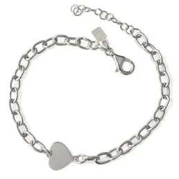 Pulsera en Plata de Ley 925m de 17 cm. eslabones corazón liso 10 mm.