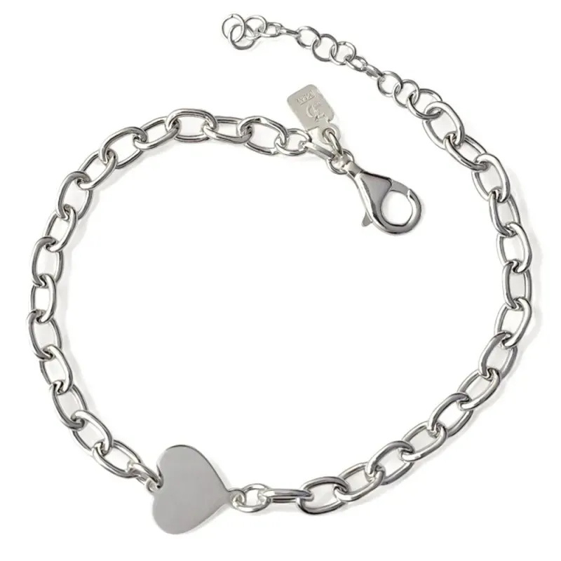 Pulsera en Plata de Ley 925m de 17 cm. eslabones corazón liso 10 mm.