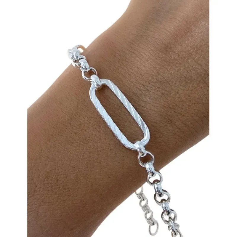 Pulsera Asas Grandes Plata de Ley 925m 19 cm. eslabones huecos lisos