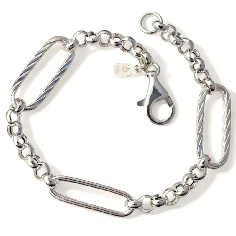 Pulsera Asas Grandes Plata de Ley 925m 19 cm. eslabones huecos lisos