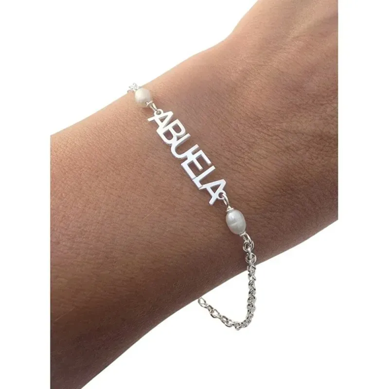 Pulsera para ABUELA en Plata Ley 925m de 17 cm. forzada con perlas ta