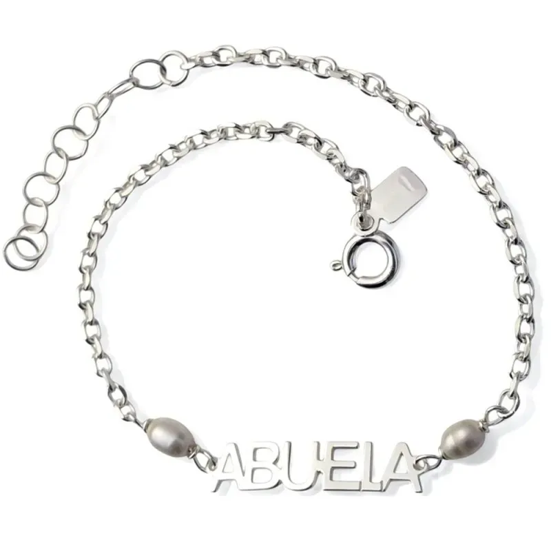 Pulsera para ABUELA en Plata Ley 925m de 17 cm. forzada con perlas ta